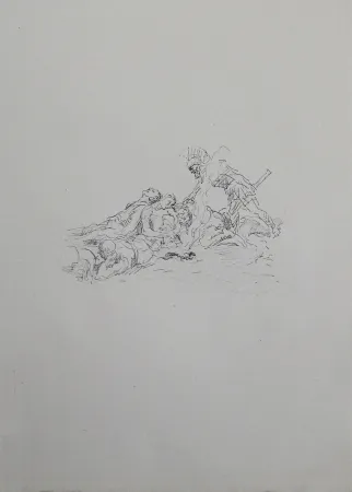 Lithografie Slevogt - Die Soldaten müssen im Schnee kampieren