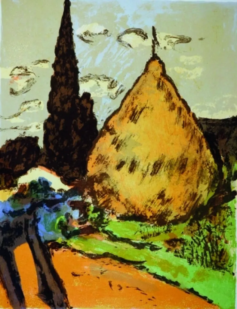 Lithografie Soffici - Cipressi e pagliaio