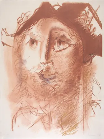 Lithografie Somville - Tête d'Arlequin - SEPIA