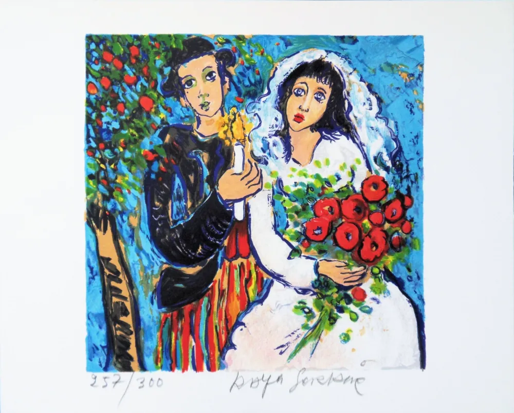 Lithografie Sorkine - Mariage au bouquet de roses