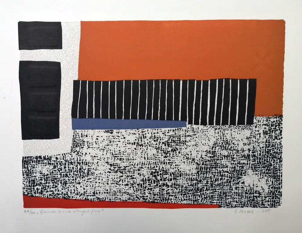 Houtsnede Spacal - Quando il cielo si tinge di fuoco