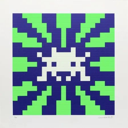 Zeefdruk Space Invader - Sunset (Blue & Green)