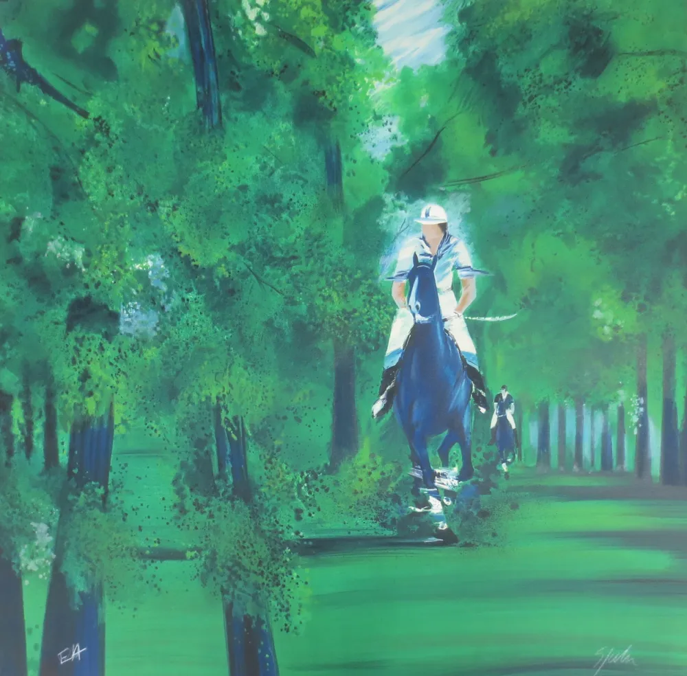 Lithografie Spahn - Cavaliers dans la forêt