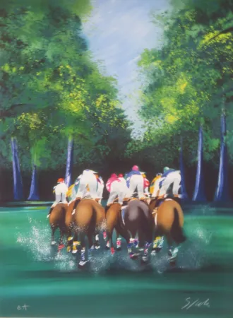 Lithografie Spahn - Course hippique