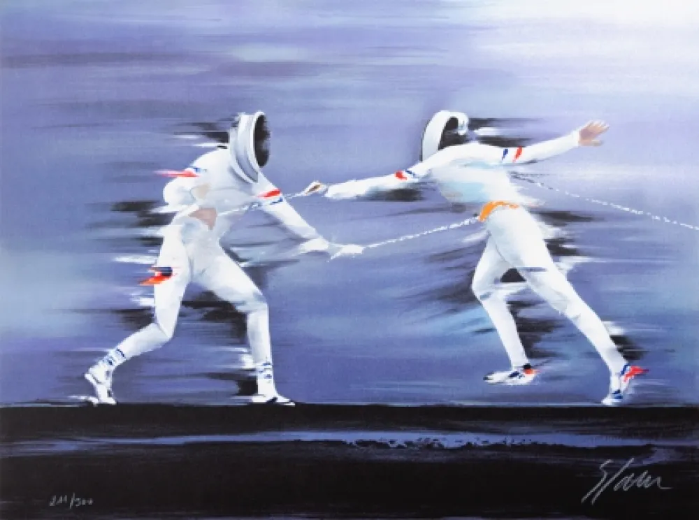 Lithografie Spahn - Escrime