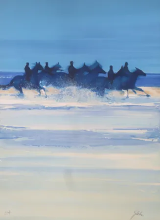 Lithografie Spahn - Galop dans l'eau