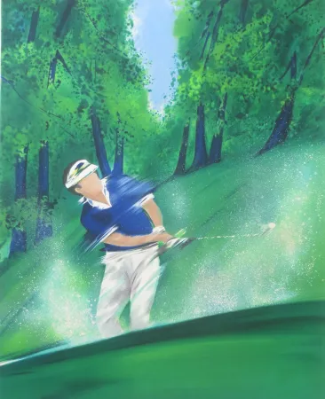 Lithografie Spahn - Golfeur bleu