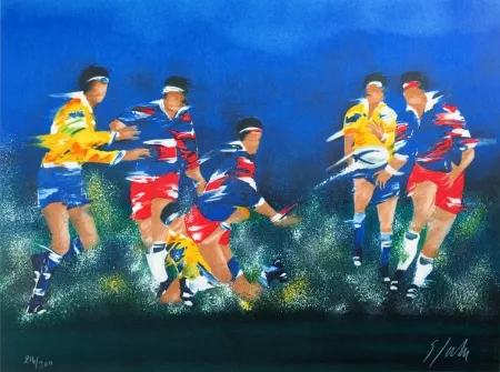 Lithografie Spahn - Rugby