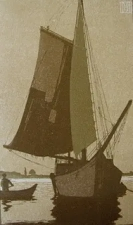 Houtsnede Staschus - Vor Anker