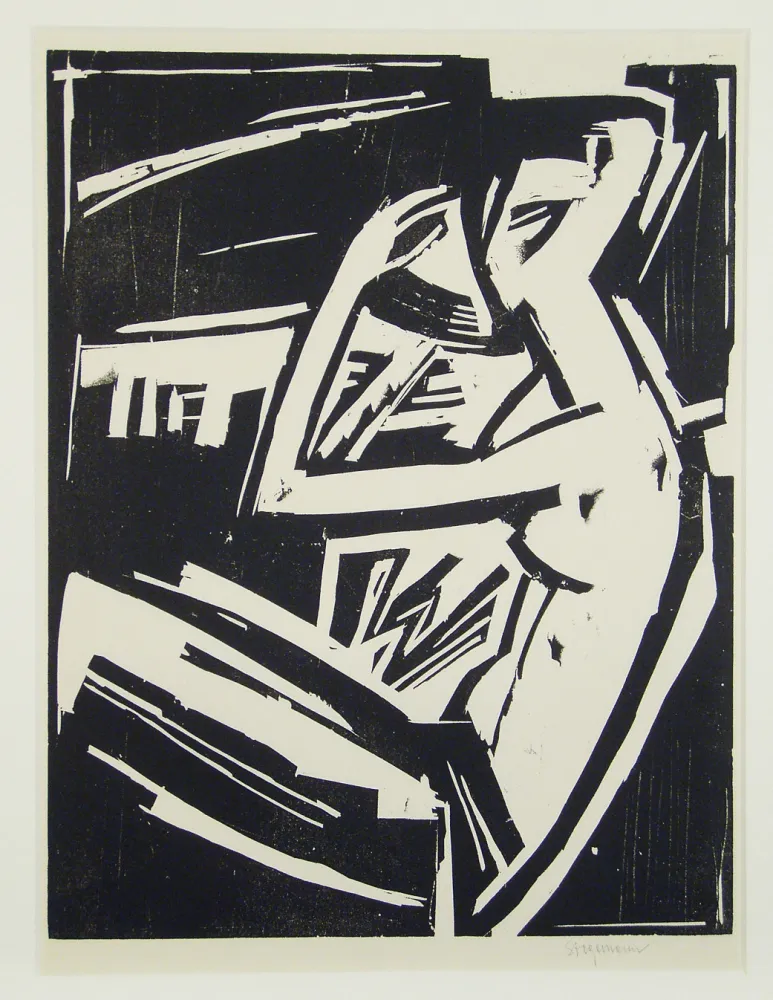 Houtsnede Stegemann - Nackte Frau sich kämmend (Naked woman combing her hair)