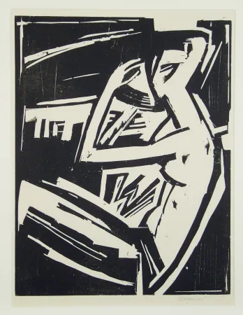 Houtsnede Stegemann - Nackte Frau sich kämmend (Naked woman combing her hair)