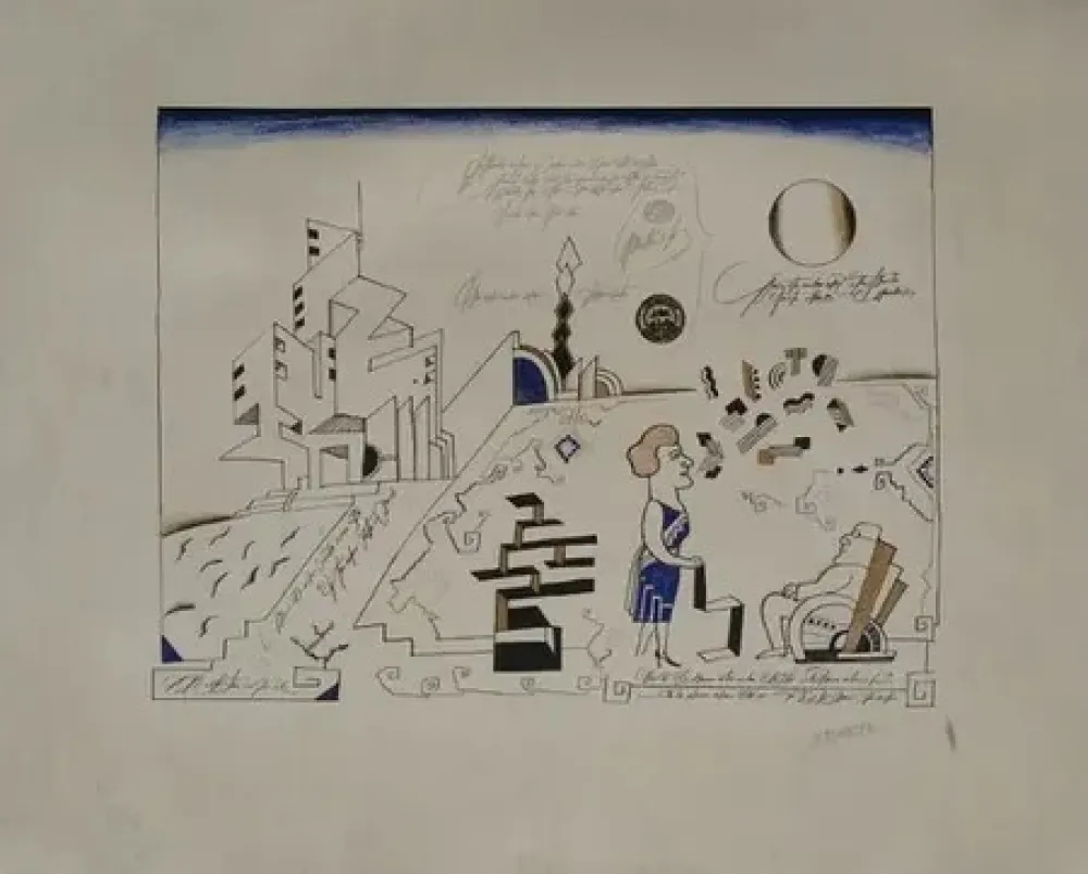 Lithografie Steinberg - Bauhaus circa 1970