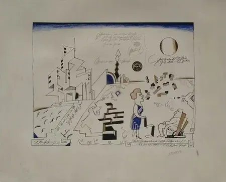 Lithografie Steinberg - Bauhaus circa 1970