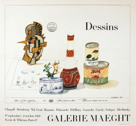 Poster Steinberg - DESSINS. Galerie Maeght 1981. Tirage de luxe de l'affiche.