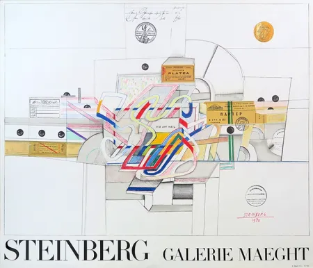 Lithografie Steinberg - Saul Steinberg, Ticket via Airmail, Affiche en Lithographie, 1970