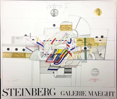 Lithografie Steinberg - STEINBERG 1970. Galerie Maeght. Lithographie signée par l'artiste.