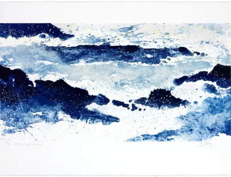 Lithografie Stholl - Contre-vagues en bleu