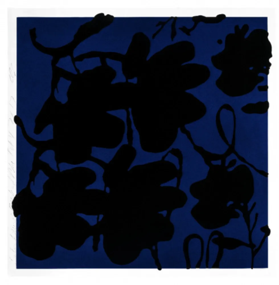 Zeefdruk Sultan - Lantern flowers (Black & blue)