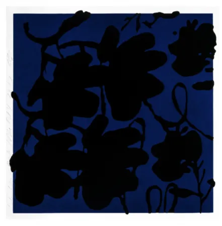 Zeefdruk Sultan - Lantern flowers (Black & blue)