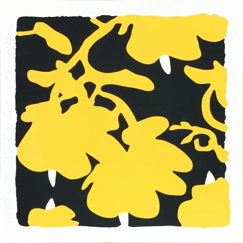 Zeefdruk Sultan - Lantern Flowers - Yellow/Black Background