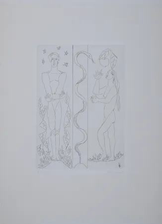 Gravure Survage - Jardin d'Eden : Adam et Eve, vers 1930 - Hand-signed
