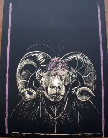 Lithografie Sutherland - Tête de bèllier (de face)