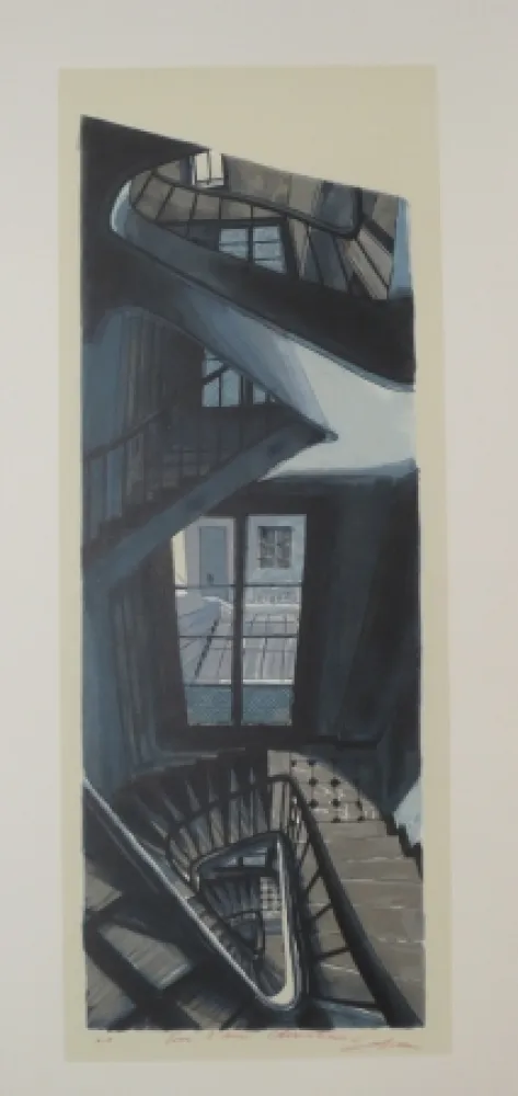 Lithografie Szafran - L'escalier de Saint germain