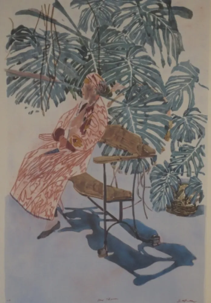 Lithografie Szafran - Lilette à la chaise de Gaudi.