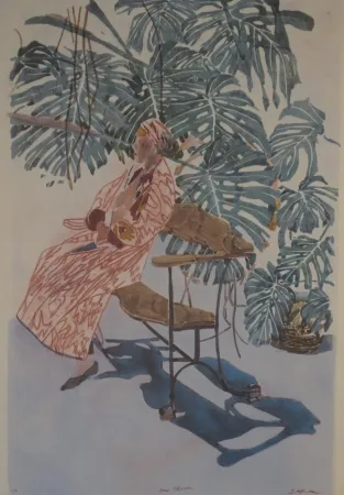 Lithografie Szafran - Lilette à la chaise de Gaudi.