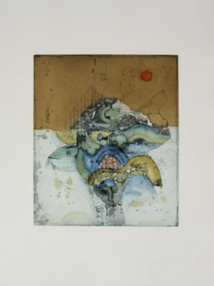 Ets En Aquatint Takahashi - Rote Sonne / Red Sun