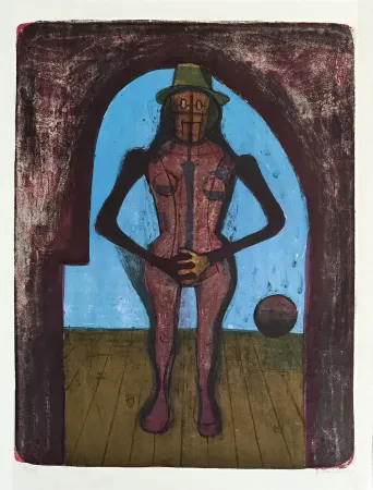 Lithografie Tamayo - Femme au collant rose