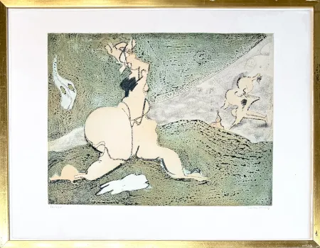 Gravure Tanning - Dorothea Tanning (1910-2012) - Bonjour Max Ernst - Etching and aquatint on paper - 1975