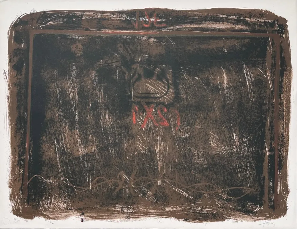 Lithografie Tàpies - Lithographie en noir, terre de Sienne et rouge 