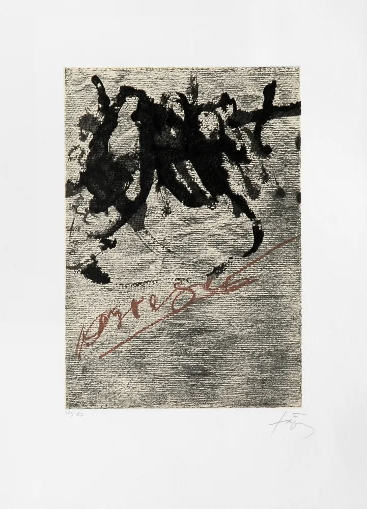 Lithografie Tàpies - Petite écriture marron