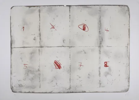 Lithografie Tàpies - Toile pliée et chiffres, 1974 - Hand-signed