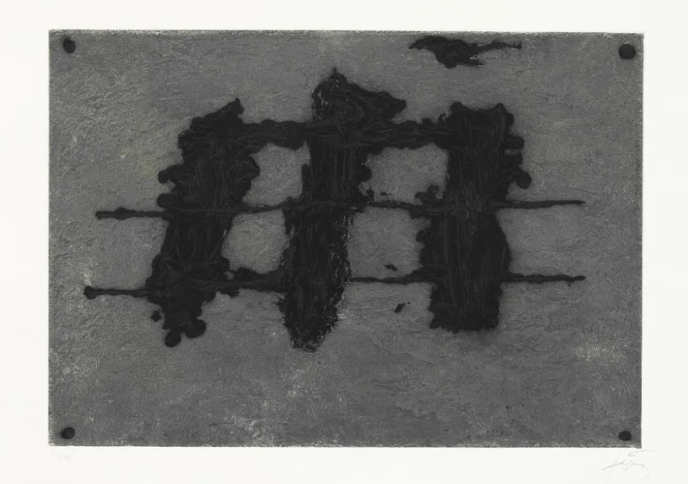 Ets En Aquatint Tàpies - Trois taches et trois lignes noires