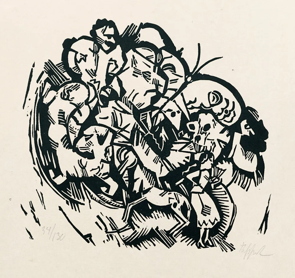 Houtsnede Tappert - Paar und Traumtiere (Couple and Dream Animals)