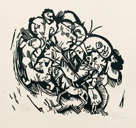 Houtsnede Tappert - Paar und Traumtiere (Couple and Dream Animals)