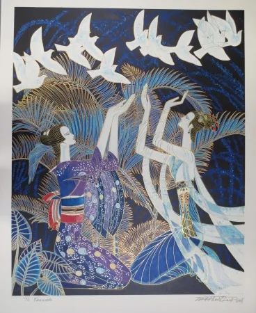Lithografie Ting - Blue birds