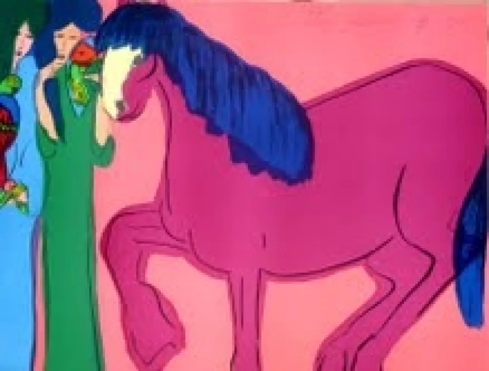 Lithografie Ting - Cheval et geishas