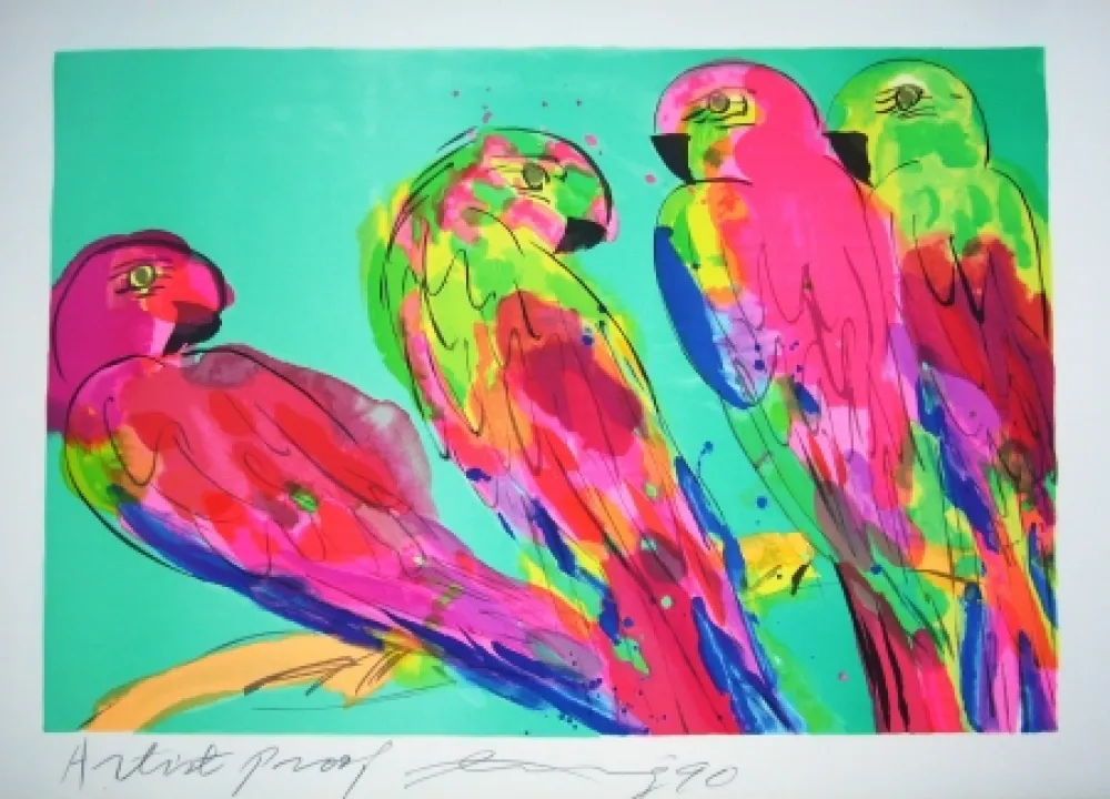 Lithografie Ting - Parrots