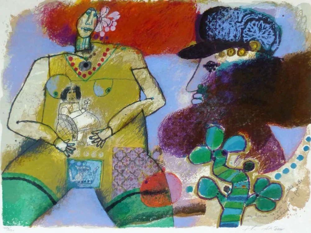 Lithografie Tobiasse - Un Homme raconte les matins lointains de sa famille