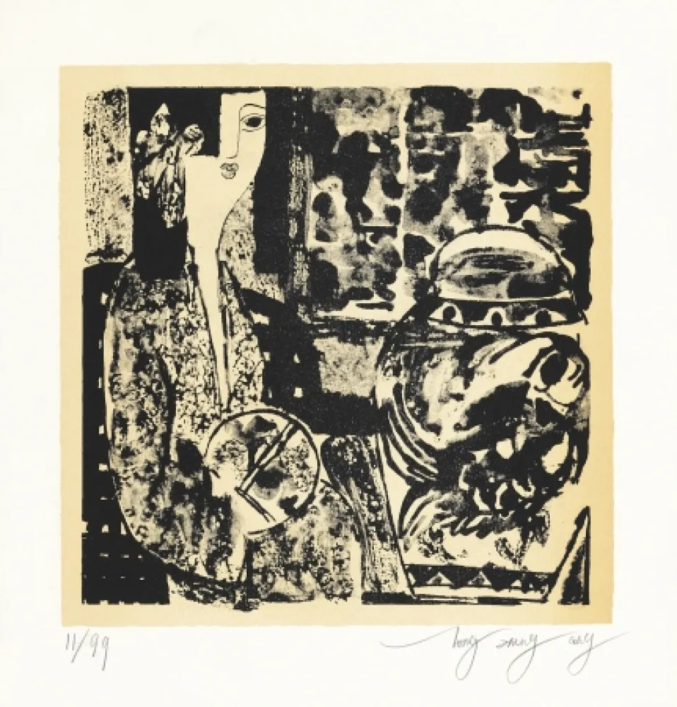 Lithografie Tongzhengang - Femme à l'éventail