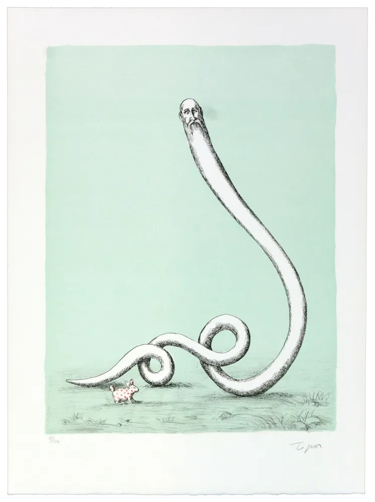 Lithografie Topor - Ce n’est pas à un vieux lièvre qu’on apprend à faire le civet