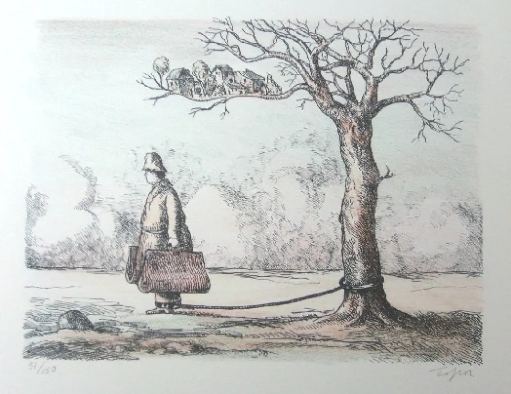 Lithografie Topor - L'homme aux valises