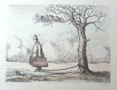 Lithografie Topor - L'homme aux valises
