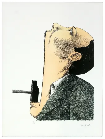 Lithografie Topor - Marteau pilon poil au menton