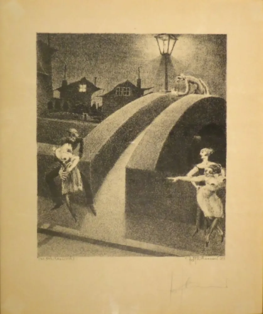 Lithografie Tschumi - Vorstadtnacht