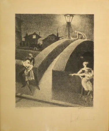 Lithografie Tschumi - Vorstadtnacht