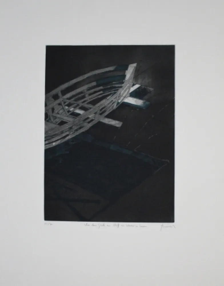 Ets En Aquatint Tuma - Über das Glück ein Schiff zu Wasser zu Lassen